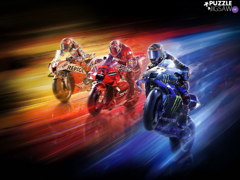 MotoGP, game, Motorcycles, Honda, motion, speed, Yamaha, motorcyclists, Ducati