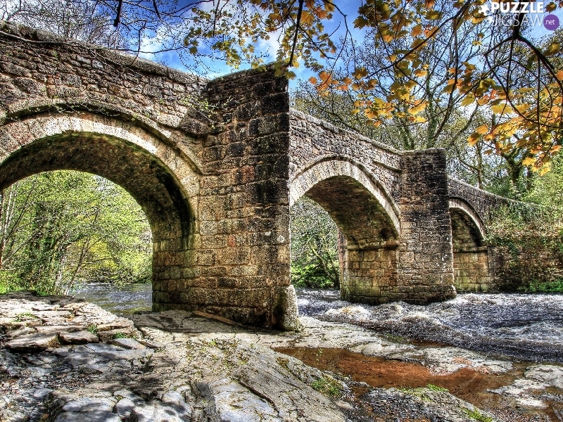 River, stone, bridge
