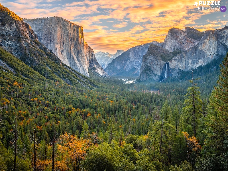 Yosemite National Park, The United States, trees, viewes, Mountains, California