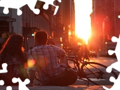 a man, Bike, sun, Street, west, Women