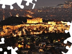 acropolis, Greece, Floodlit