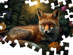 Flowers, Ai, ginger, lying, Fox