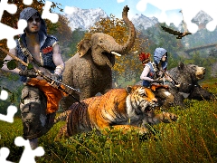 animals, Elephant, Characters, tiger, armed, Far Cry 4, game, Bear