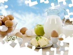 butter, eggs, Muesli, breakfast, Apple, milk