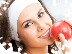 Apple, smiling, Women