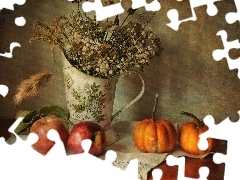 apples, pumpkin, dried, Flowers, pitcher