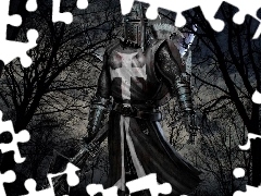 dark, helmet, arbalest, Knight