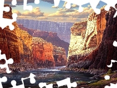 clouds, River, Art, canyons