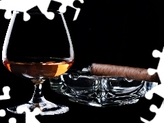 glass, cigar, ashtray, cognac