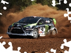 Rally automobile, Ford Fiesta WRC, dust, gravel, Way