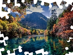 Jiuzhaigou National Park, Sichuan Province, woods, Ngawa, China, Mountains, lake