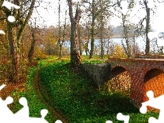 autumn, bridge, ruin