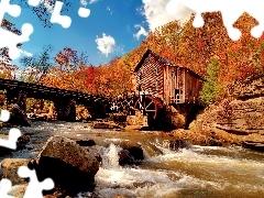 Windmill, forest, autumn, River