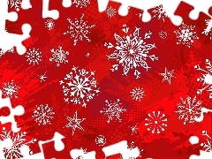 flakes, Red, background, snow