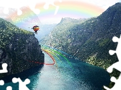 Mountains, River, Balloon, high