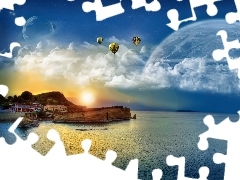 fantasy, Planets, Balloons, moon