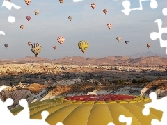 Mountains, Balloon, Balloons, flight