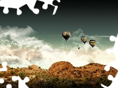 Balloons, Desert, rocks