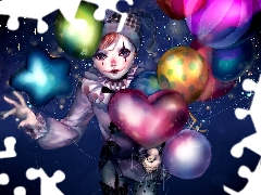 color, small, picture, clown, sad, Balloons, watercolor