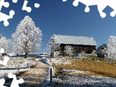 Field, pens, Barn, Way