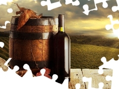 barrel, Leaf, sun, Wine, west