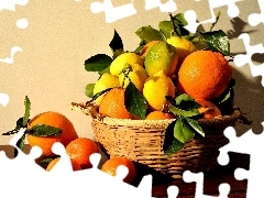 basket, lemons, orange