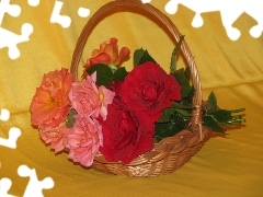basket, bouquet, rouge