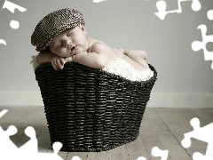 Sleeping, Hat, basket, Kid