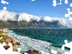 Kogel Bay, South Africa, Mountains, clouds, sea