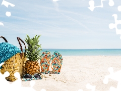 Beaches, Sand, bag, Towel, summer, holiday, Flaps, Glasses, ananas