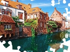 Houses, Bruges, Belgium, canal