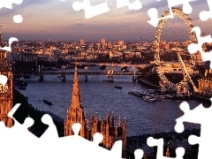 Big Ben, London Eye, town, London, panorama