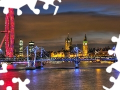 bridge, thames, Big Ben, London Eye, Palace of Westminster