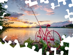 fishing rod, lake, Bike