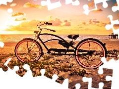 sea, clouds, Bike, Beaches