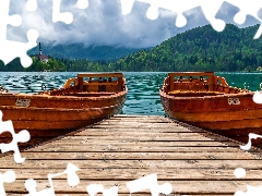 Platform, boats, Lake Bled, Harbour, Slovenia