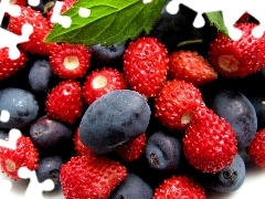 Fruits, mint, blueberries, Strawberries