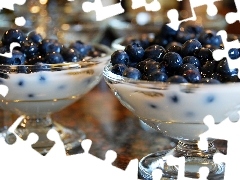 blueberries, desserts, milk