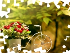 Flowers, trees, blur, Bicycle
