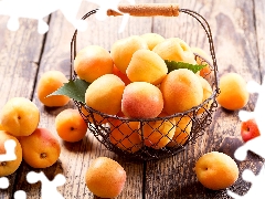 basket, boarding, apricots, leaves, Fruits