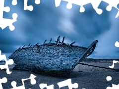 clouds, Old, Boat, Beaches