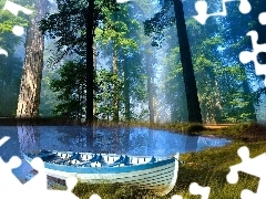 Boat, forest, lake
