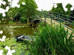 Park, bridges, Boat, Pond - car