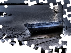 Boat, lake, Stones