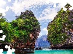 Thailand, sea, Boat, Mountains