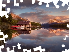 trees, Jasper National Park, Harbour, boats, Mountains, Canada, Maligne Lake, reflection, viewes, forest