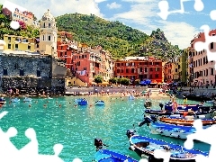 Italy, canal, Boats, Vernazza