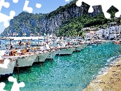 Boats, Coast, Mountains