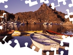 Boats, mountains, Mexico, Gulf, Harbor