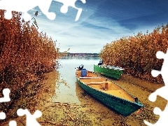 boats, lake, rushes